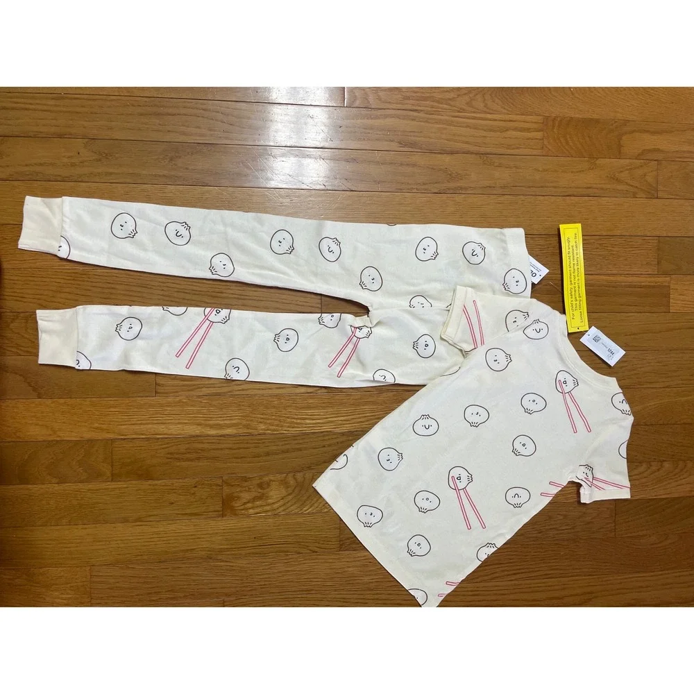 Old Navy Kids Cream Bao Dumpling Chopstick Cotton Pajama Set 5T NWT